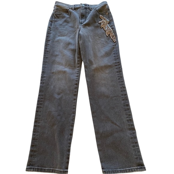 Express NWOT Super High Rise Slim Ankle Embellished Grey Jeans - Picture 2 of 5